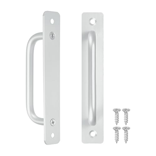 Image of M METERXITY 2-Pack Barn Door Handles, 5Inch /128mm Hole Center Aluminium Alloy Gate Handle with Mounting Screws for Bathroom /Wardrobe /Closet /Kitchen, Sliding Door Handle with Plate [Silver]