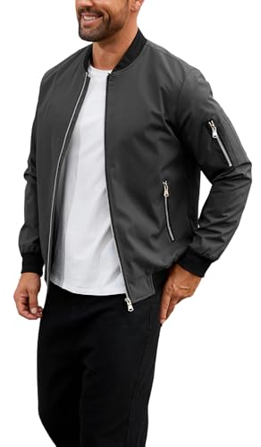 QTE Jacket for Men Fashion Windproof Bomber Jackets Coat Lightweight Casual Windbreaker Zip Up with Pocket