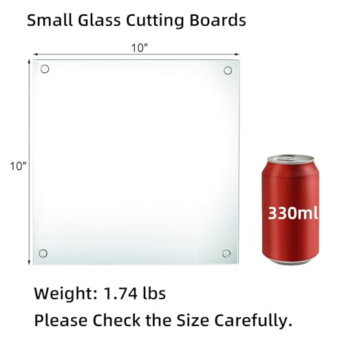 Hacaroa Set of 4 Tempered Glass Chopping Boards, 25.4 x 25.4 cm, Square Chopping Board with Rubber Feet, Non-Slip Glass Shelf for Kitchen Worktop, Dishwasher Safe, Transparent - Image 3