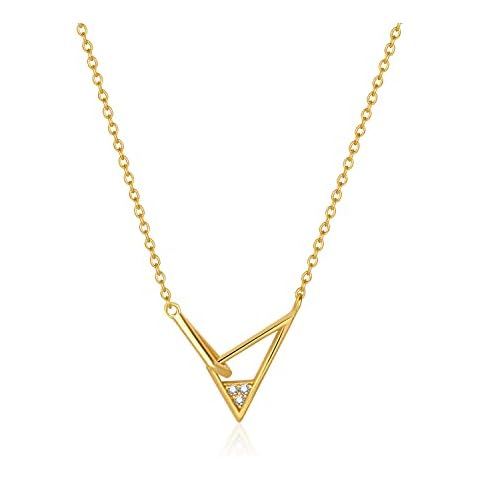 Chic Bijoux Triangle Necklace for Women - With Round Cubic Zirconia stones and 925 Sterling Silver - Gift for Her Birthday, Yellow Gold Jewelry (Triangle Necklace) Cover
