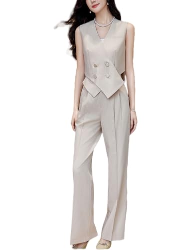 Women's 2 Piece Outfits Sleeveless Suit Vest and Pants Business Work Casual Blazer Matching Sets