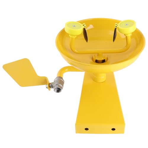 FLEXMAN Emergency Eye Wash Station, Stainless Steel Dual Spray Heads Eye Washer, Handsfree Yellow Eye Wash Station First Aid for Eyes