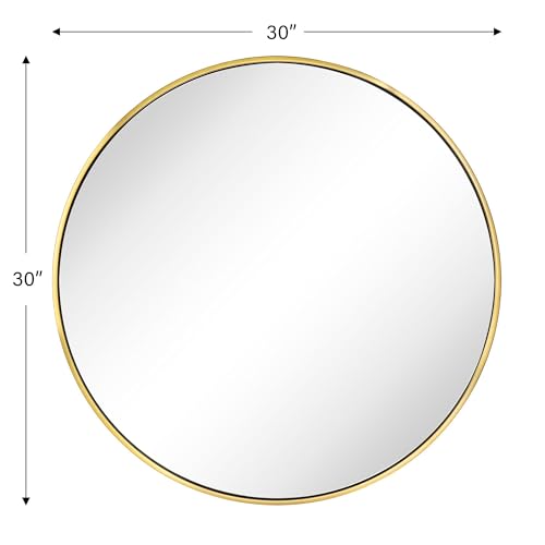 Image of TEHOME Round Gold 30 inch, Brushed Brass Gold Wall Mirror for Bathroom Vanity,Bedroom & Entryway