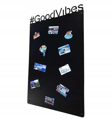 Magnettafel Magnetwand Schwarz GoodVibes 80x50 cm Memotafel aus Edelstahl Fotowand für Urlaubs Magnete Magnetisch Tafel Metalltafel für Wohnung Büro Küche