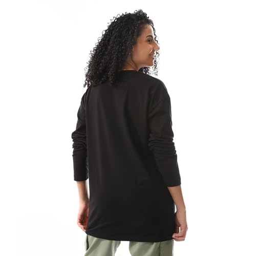 Andora Black Plain Long Sleeves Basic Tees-Black-3XL, Womens