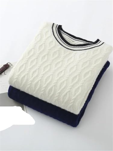 Men's Crew Neck Wool Sweater Pullover - Vintage Long Sleeve Casual Contrast Jumper Top Dark Blue2