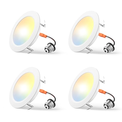 Amico Recessed Lighting 4 Inch, 4 Pack 5CCT Flat LED Can Lights, 2700K/3000K/4000K/5000K/6000K...