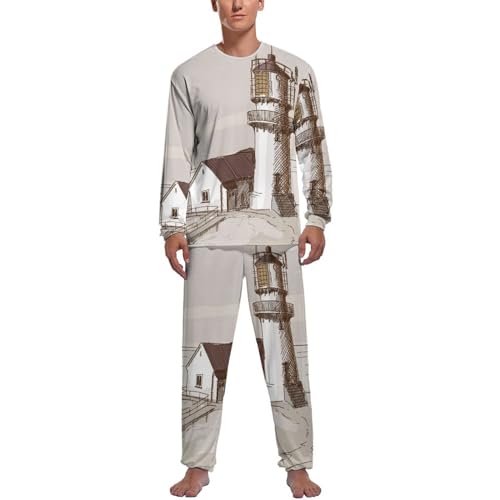 Ensemble de pyjama homme Phare Rétro avec haut manches longues et pantalon de nuit