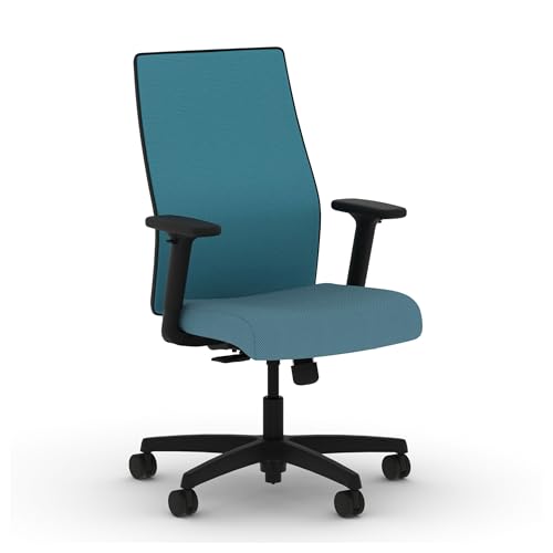 Image of HON Ignition 2.0 Mid‑Back Ergonomic Office Chair, Mesh Task Desk Chair with Lumbar Support, Standard Synchro‑Tilt, Height and Width Adjustable Arms, Black Frame, Sky