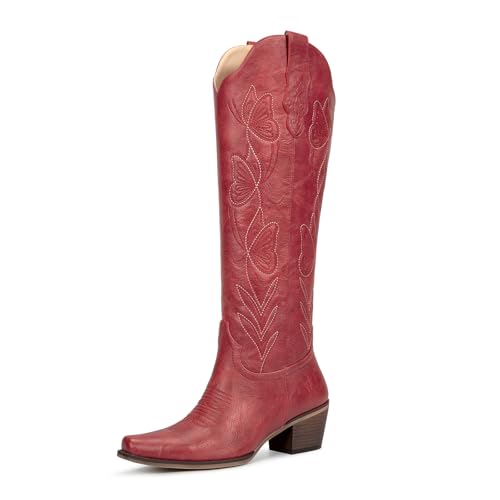 Image of wetkiss Knee High Cowboy Boots for Women, Stable and Comfortable | Western Style,Cowgirl Boots,Versatile,Pull On,Various Occasions,Non-slip Sole,Bohemian Rural Style