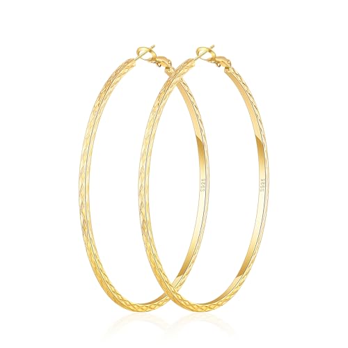 BMMYE Gold Hoop Earrings for Women Lightweight 14K Gold Plated Earrings Hypoallergenic Earrings Big Hoop Earrings for Women 40/50/60/70MM