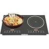 Portable Induction Cooker Cooktop Countertop Double Burner Independent Control, 1200W+1200W Low Noise Electric Cooktops 110V Induction Cooker Heater with 8 Gear Firepower for Kitchen Cooking