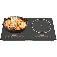 Double Burner Induction Cooktop, 2 Independent Heating Zones with 8 Power Levels & Timer, Built-in Cooling Fans, for Countertop or Embedded Installation, 110V US Plug, Black 1200W+1200W