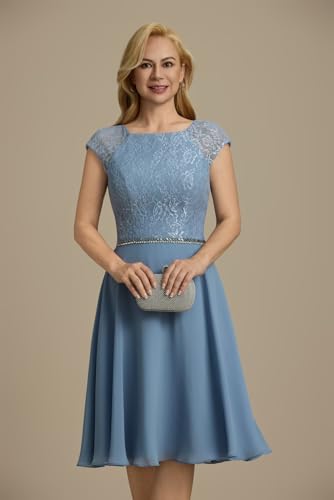 Fivsole Chiffon Mother of The Bride Dresses for Women Lace Knee Length Formal Cocktail Dresses2