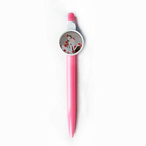 Stylo à bille rétractable bleu à offrir avec son motif poétique de fleur rouge