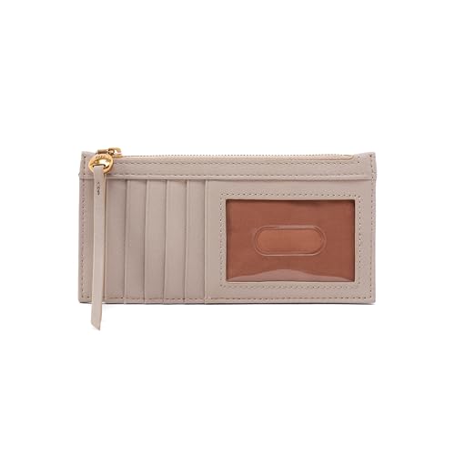 Image of HOBO Carte Minimalist Wallet Card Holder with Zip Pocket - Pebbled Leather Slim Wallet with 11 Card Slots & ID Window for Women, Travel Ready Design - Taupe