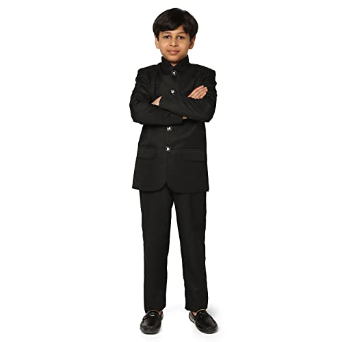 Image of TAHVO Boys Cotton Blend Solid Bandhgala Regular Fit Blazer
