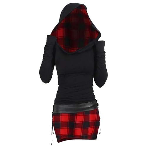 KQIVAM Damen Pulloverkleid mit Kapuze Herbstkleid Sexy Pullover Kleid Kapuzenpullover Hoodie Farbeblock Slim Casual Langarm Minikleid Enges...