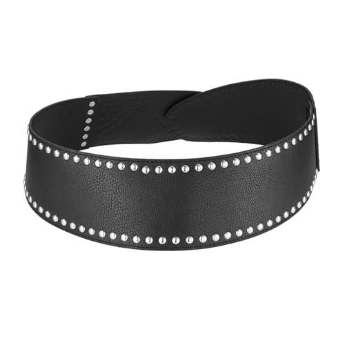 Wide Studded Belt for Women, Faux Leather, Punk Style Waist Accessory (Black, Brown, Beige)3