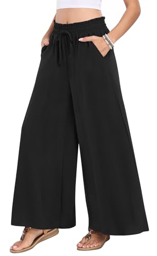 Netsmile Women's Wide Leg Palazzo Pants High Waist Drawstring Dressy Flowy Casual Boho Trousers with Pockets3
