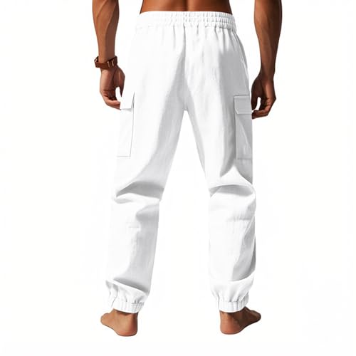 Mens Linen Cargo Pant with Multi Pockets Outdoor Casual Loose Fit Breathable Athletic Pants Summer Beach Trousers3