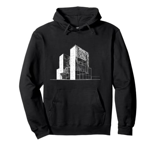 Vintage Urban Art Graphic - Minimalist Building Sketch Print Pullover Hoodie