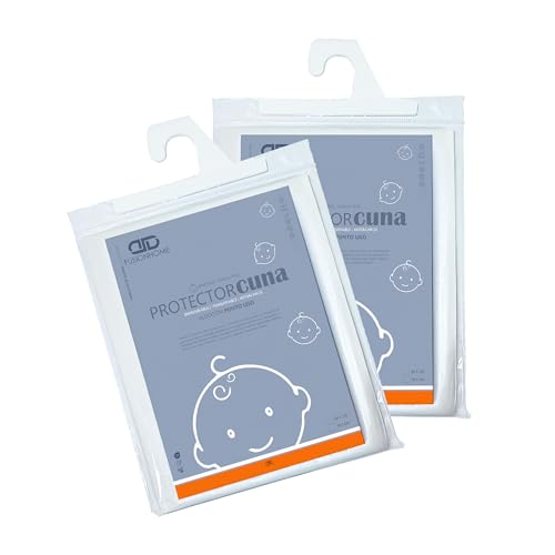 FUSIONHOME - Protector Colchón Cuna Bebé Impermeable Pack 2 Protectores 60x120 cm - Tejido Liso 100% Algodón - Suave y Transpirable - Cubre Colchón Cuna Anti Ácaros e Hipoalergénico