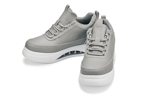CALTO Men's Invisible Height Increasing Elevator Shoes - Dove Grey/White Sole Chunky Elevated Platform Sneakers - 3.2 Inches Taller - S4927 - Size 12 D(M) US4