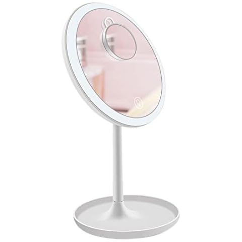 CigyYogy Desk Makeup Mirror with a Small Compact Mirror Magnetic Handheld Pocket Purse Size with Lights with 1x/5x Magnification Oblong Base - Great Gift for Girls Women - White -Pack of 2 Cover