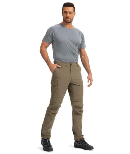 Hiauspor Wanderhose-Herren-Zip-Off-Outdoorhose-Sommer-Leicht-Trekkinghose-Atmungsaktiv-Schnell-Trockend-Funktionshose-Softshellhose-mit-5-Tiefe-Taschen (M, Khaki)