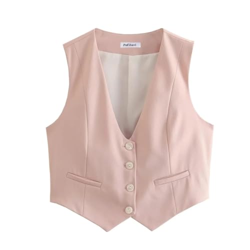 Pofihavi Cropped Suit Vest for Women 2024 Button Up Business Casual Dressy Waistcoat Vest Tops