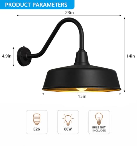 Image of JOESA 15 inch Large Outdoor Barn Lights, Dusk to Dawn Gooseneck, 2-Pack