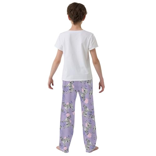 Zebra with Flowers Boys Long Pants Soft Trousers Elastic Waist Kids Lounge Bottoms with Pockets S-XL3