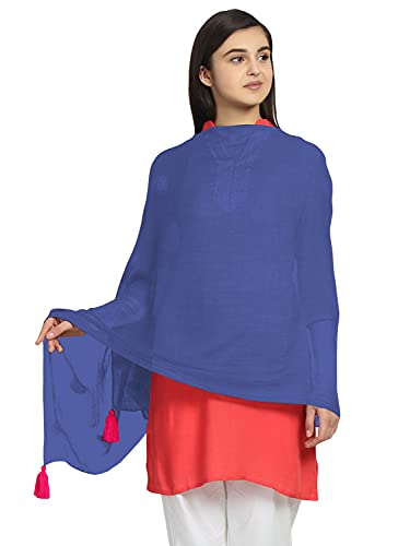 eloria Women's Chiffon Pom Pom Dupatta Long Stole Scarves Ethenic Chunni Stole Color: White