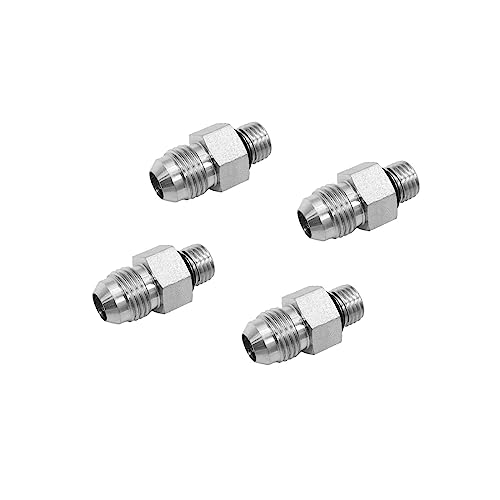 Image of (4-PACK) 6400-06-04-O Hydraulic Hose Adapter Fitting 3 /8 inch Male JIC 37 Flare (9 /16 inch-18UNF) x 1 /4 inch Male O-Ring Boss (7 /16 inch-20UNF) SAE Straight Pipe Joints Tube Connector Carbon Steel