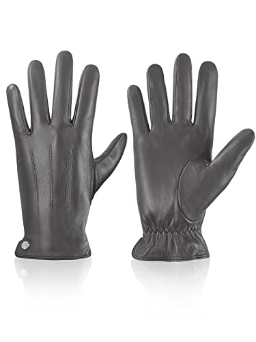 vislivin Winter Handschuhe Herren Leder Handschuhe Vollhand Touchscreen Lederhandschuhe Wärme Leather Gloves Grau L