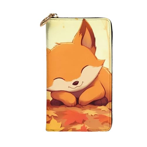 Cartoon Fox Picture Leather Long Clutch Wallet for Fashionable Girls and Women - Durable, Stylish, and Functional, Black, One Size2