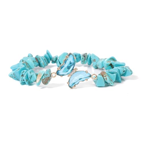 Image of COLORFUL BLING 2Pcs Natural Irregular Chip Stones Butterfly Bracelet Set Gemstone Healing Chakra Crystal Bracelet Reiki Yoga Bead Stretch Bracelet Jewelry Mediation Gifts