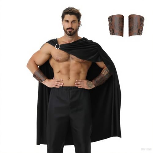 maxToonrain Costume de guerrier spartiate pour homme avec 2 pièces de bracelets, cape de gladiateur gréco-romain, costume historique pour déguisement, pour Halloween, Noël, LARP, journée du livre