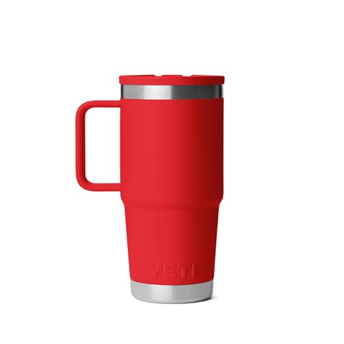 Image of YETI Rambler 20 oz Travel Mug with Flip Straw Lid - Stainless Steel, Vacuum Insulated, Leakproof, Cup Holder Friendly, Rescue Red