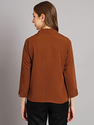 Image of FUNDAY FASHION Women's Crepe Regular Fit Solid V Collered Casual Shirt