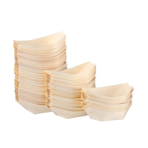 GALPADA 50個 使い捨て木製船型点心皿 食品提供用寿司トレイ 滑らかな表面で 多用途スナックやデザートに対応 業務用やホームパーティーに