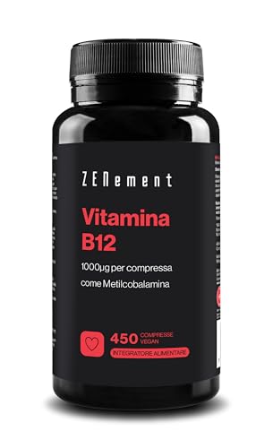 Vitamina B12 1000 mcg ad Alto Dosaggio, 450 Micro Compresse (per 14+ Mesi), Metilcobalamina Vegana di Elevato Assorbimento, Vitamina B12 contro la Stanchezza, Fatica e per il Metabolismo Energetico