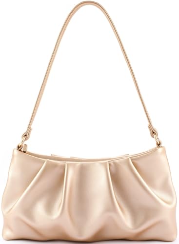 QIRACHIC Rose Gold Womens Clutch Purse Pleated Evening Handbag Shoulder Bag with Detachable Chain and Shoulder Strap