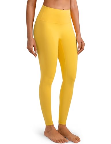 Colorfulkoala Dreamlux No Front Seam Leggings for Women 28" Inseam, High Waisted Buttery Soft Full Length Yoga Pants (L, Blazing Yellow)
