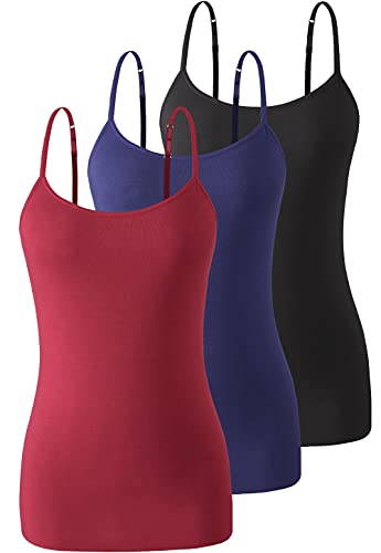 Image of Air Curvey 3 Pack Camisole Tops for Women Built in Bra Adjustable Spaghetti Strap Cotton Undershirt Tanks Layering Tops