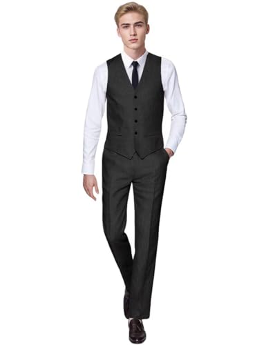Men's Linen Suit 2 Piece Slim Fit Vest and Pants Set for Beach Wedding Groomsmen Tuxedos Casual Suit Waistcoat