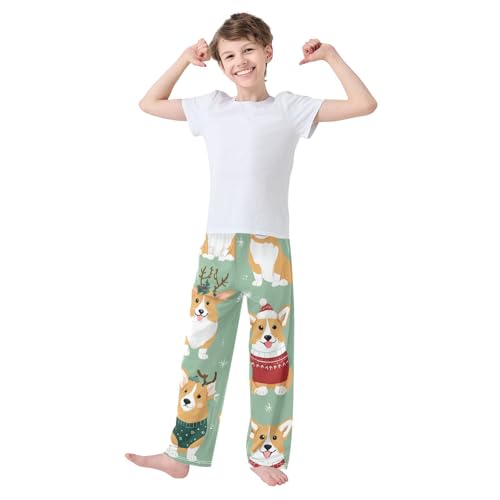 Xmas Corgi Dog Winter Snow Boys Long Pants Soft Trousers Elastic Waist Kids Lounge Bottoms with Pockets S-XL3