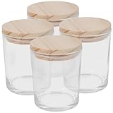NUOBESTY Recipientes de Vidrio para Velas de Té Tapa de Madera, 4 Unidades de 200 Ml Ideales para Velas Votivas y Uso en Escritorio o Sala