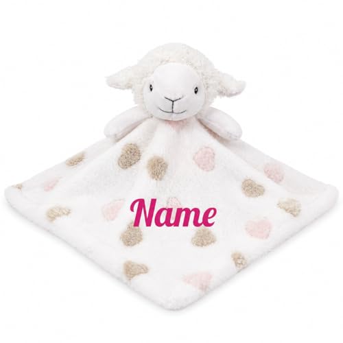 Image of June Garden Personalized Baby Lamb Security Blanket - Custom Name Embroidered White Newborn Comforter - Skin-Friendly Soft Textured Fleece Snuggle Lovey Toy